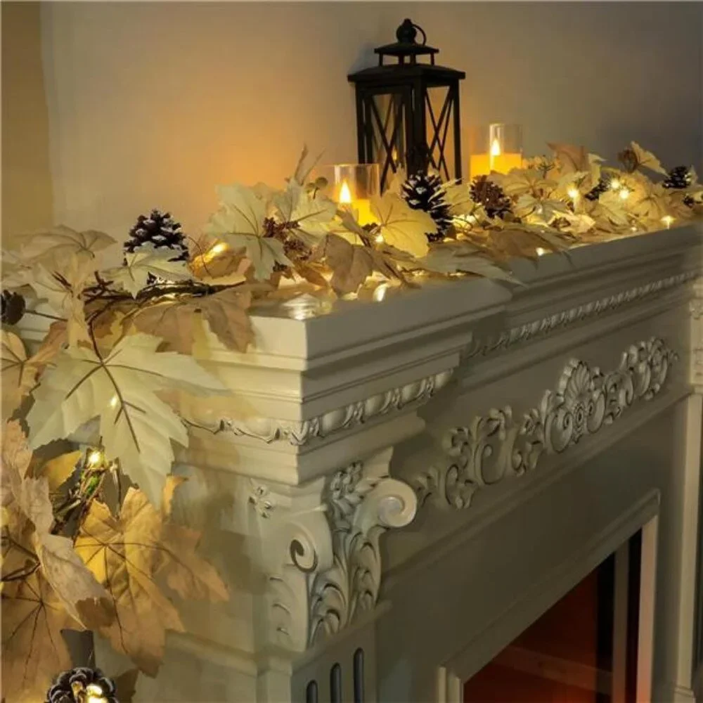 Fall Garland Maple Leaf with Lights 6FT, Hanging Vine Garland